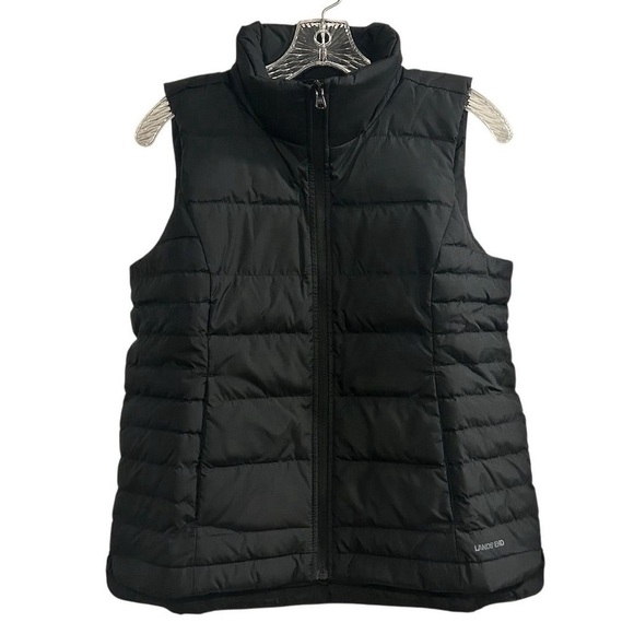 Lands' End Women's Black Puffer Vest Size S Quilted Lightweight Snap Pockets - Picture 2 of 9